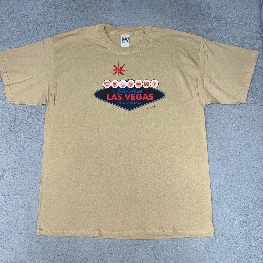 VTG Welcome to Fabulous Las Vegas Nevada T Shirt Men's Sz XL Khaki Souvenir Tee